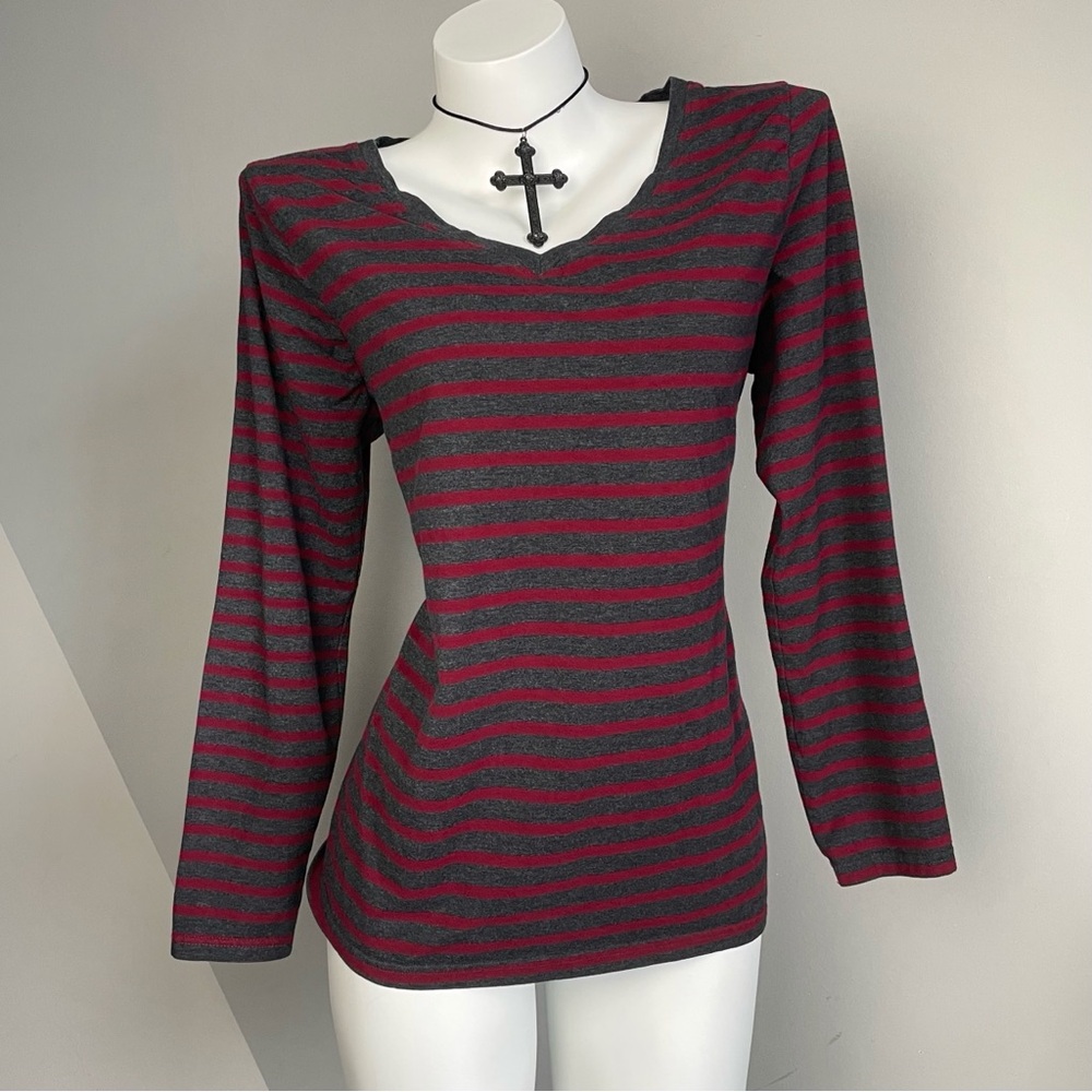 Y2K Red Grunge Striped Long Sleeve Top